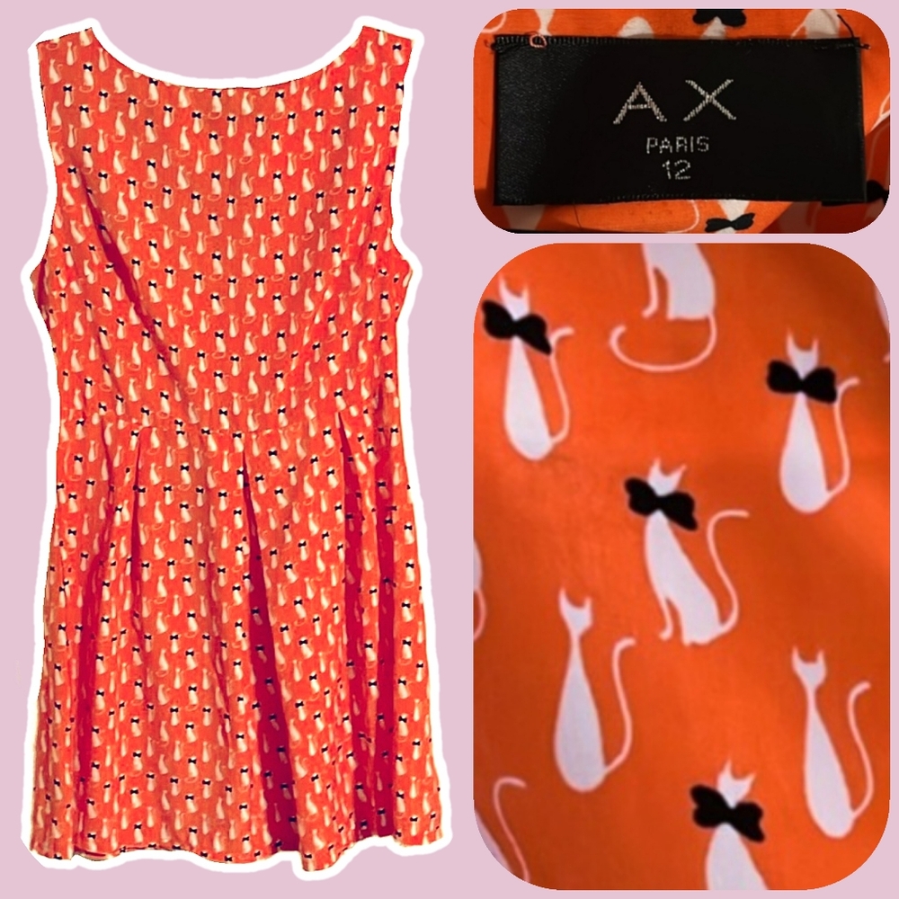 AX Paris Bright Salmon Orange Pink Cat Dress Size 12